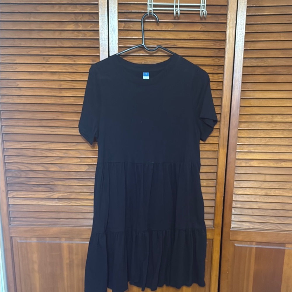Old Navy Black Ribbed Ruffled Mini Sundress